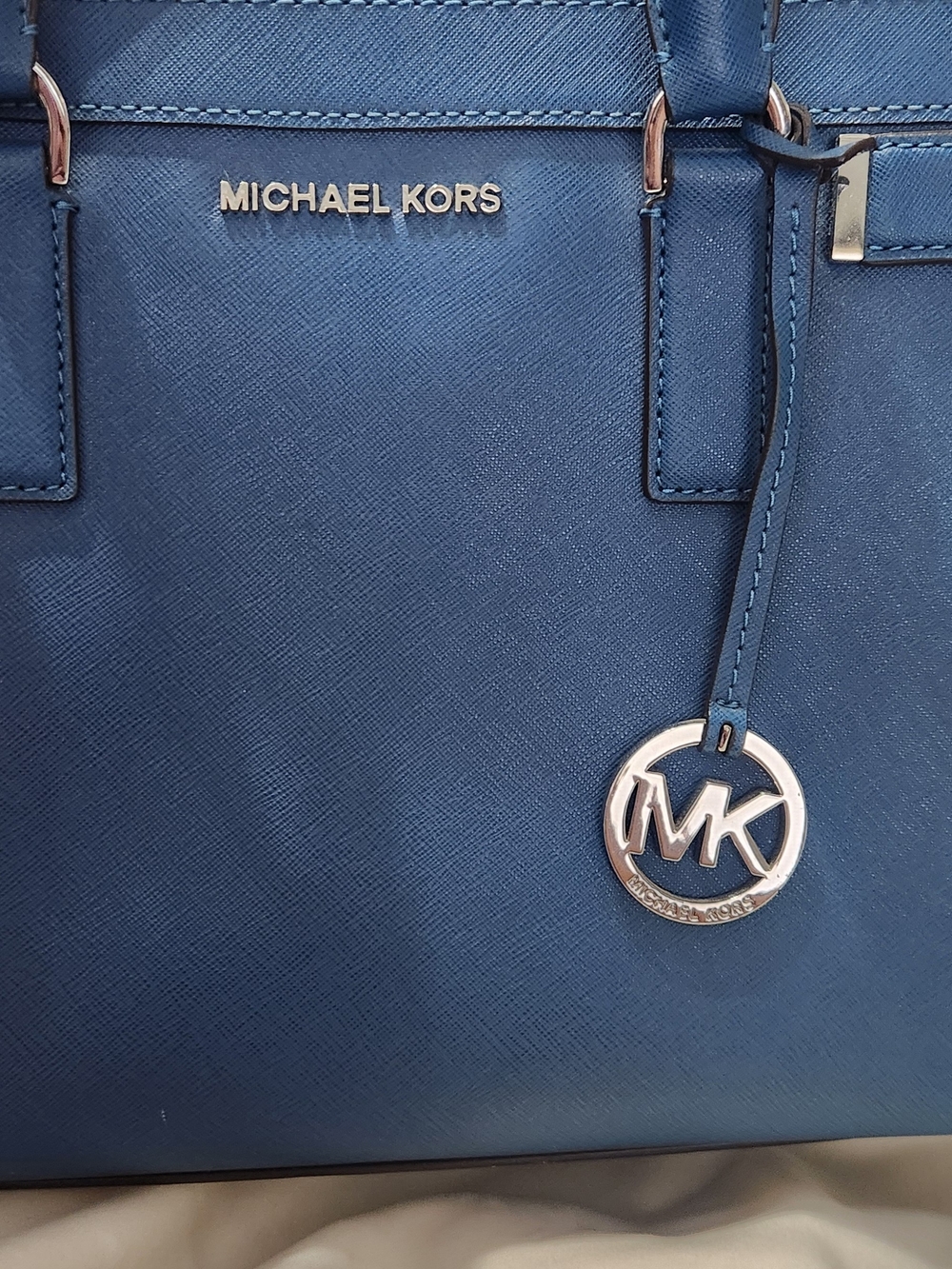 Michael Kors Navy Saffiano Leather Tote with MK Charm